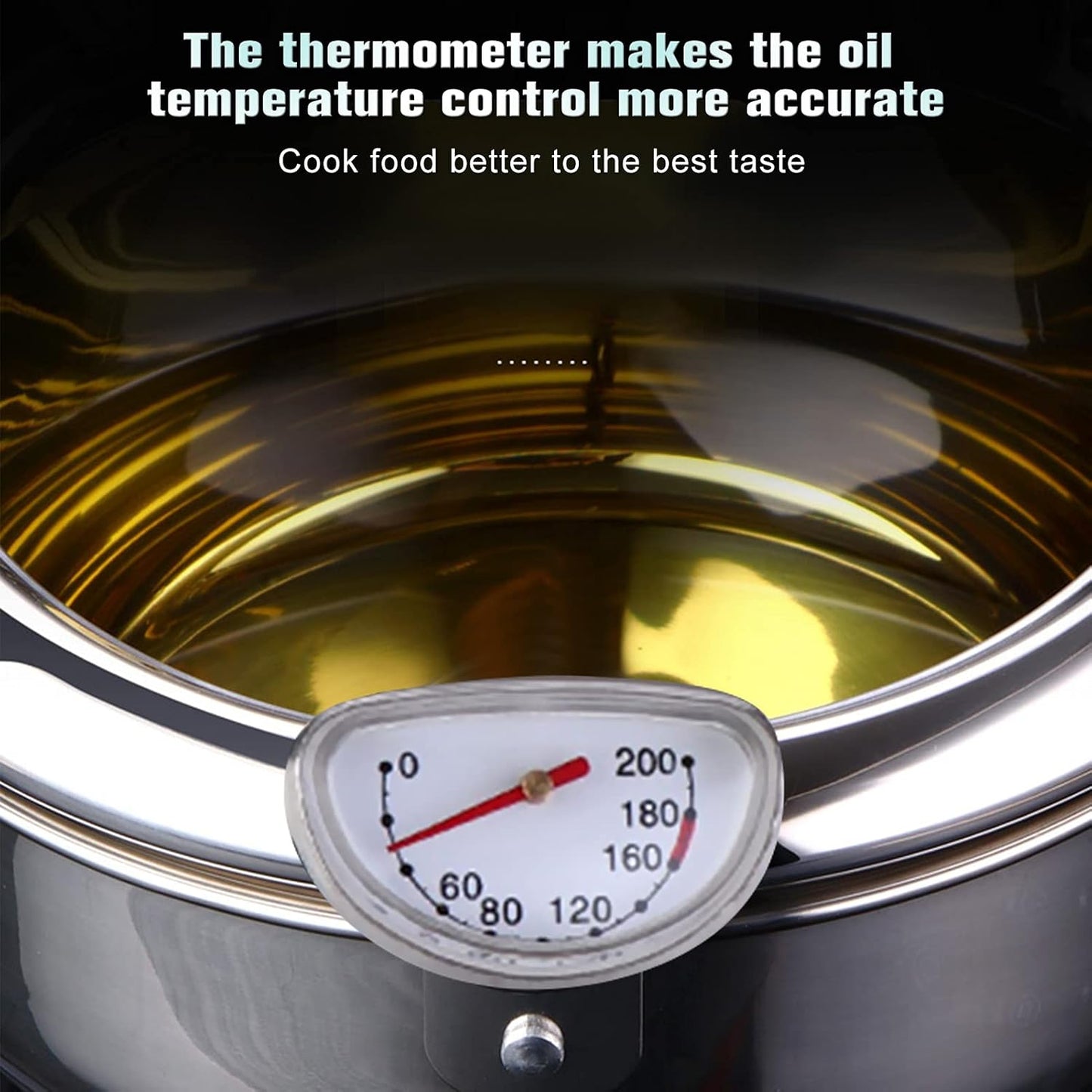 Japanese Style Deep Fryer Pot Stainless Steel with Tong Thermometer Oil Drainer